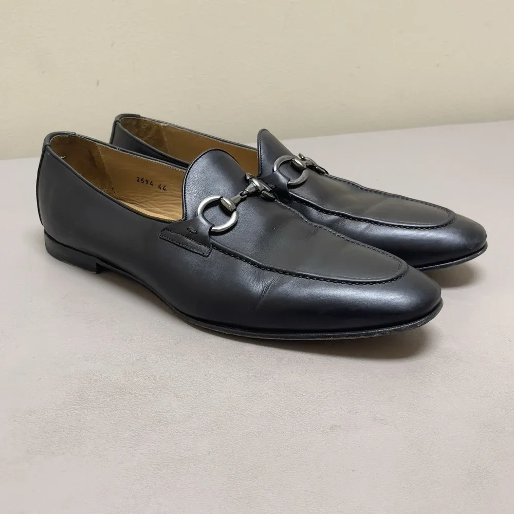 Tresmode Neslip Shoes Men 44 / 10.5 Black Horsebit Leather Slip On Loafers Italy